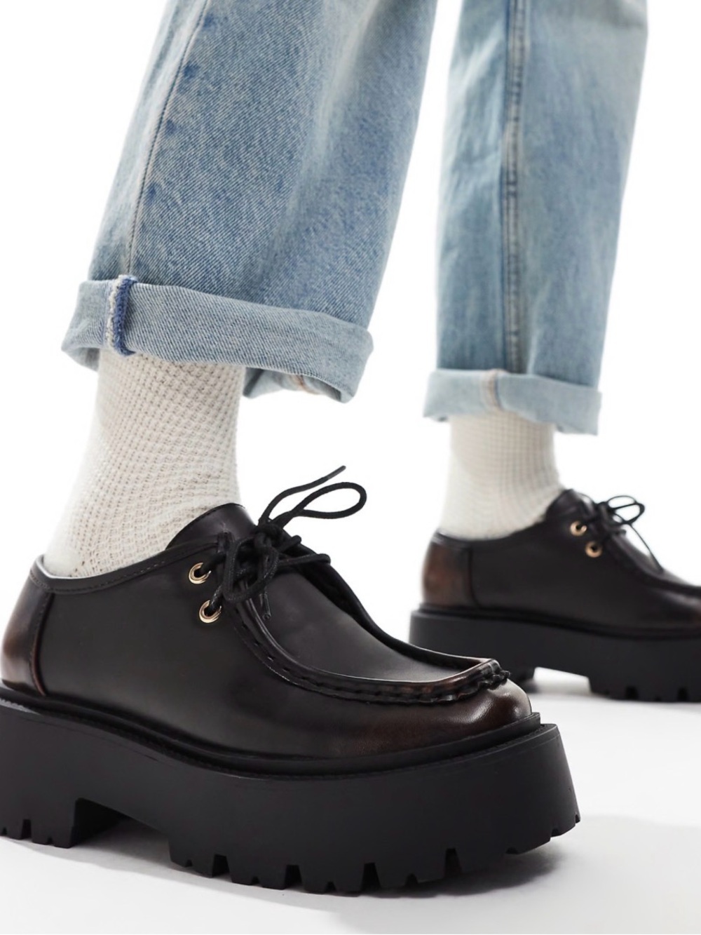 ASOS Black/Brown Leather Lace-Up Oxford Clogs